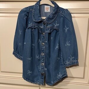 Blue Denim Kids Dress with Bows